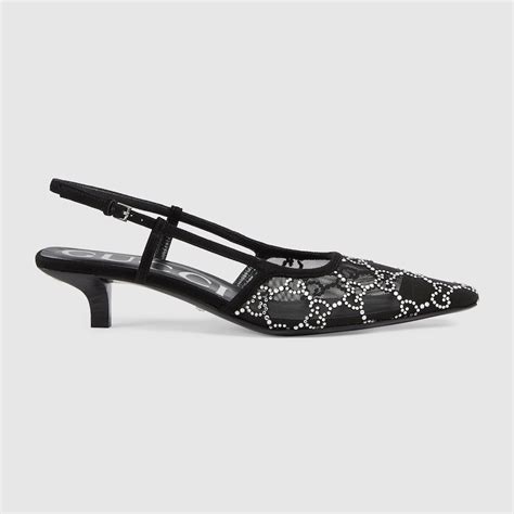 mesh gucci heels|Women's slingback pump in black mesh with crystals .